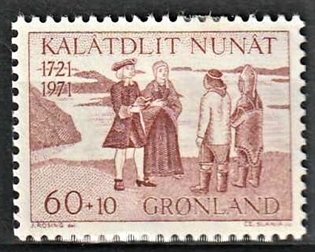 FRIMÆRKER GRØNLAND | 1971 - AFA 78 - Den grønlanske Kirkesag - 60 + 10 øre brunrød - Postfrisk